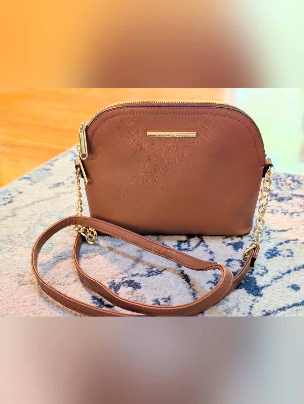 Steve Madden Camel Brown Crossbody Bag with Gold Chain Strap